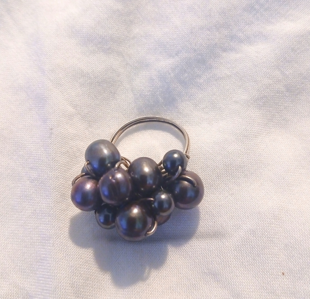 Black Pearl Sterling Silver Wire Wrap Ring